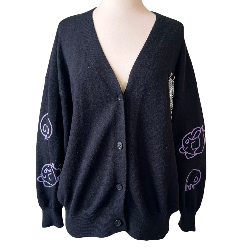 Forever 21 x Hello Kitty & Friends Knit Kuromi Chain Black Cardigan Sweater